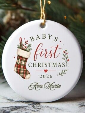 Personalized Baby's First Christmas 2026 Ornament - White
